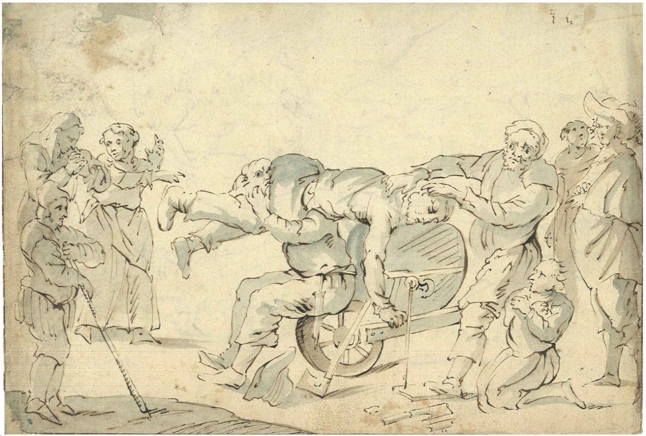 A man's head on a grindstone