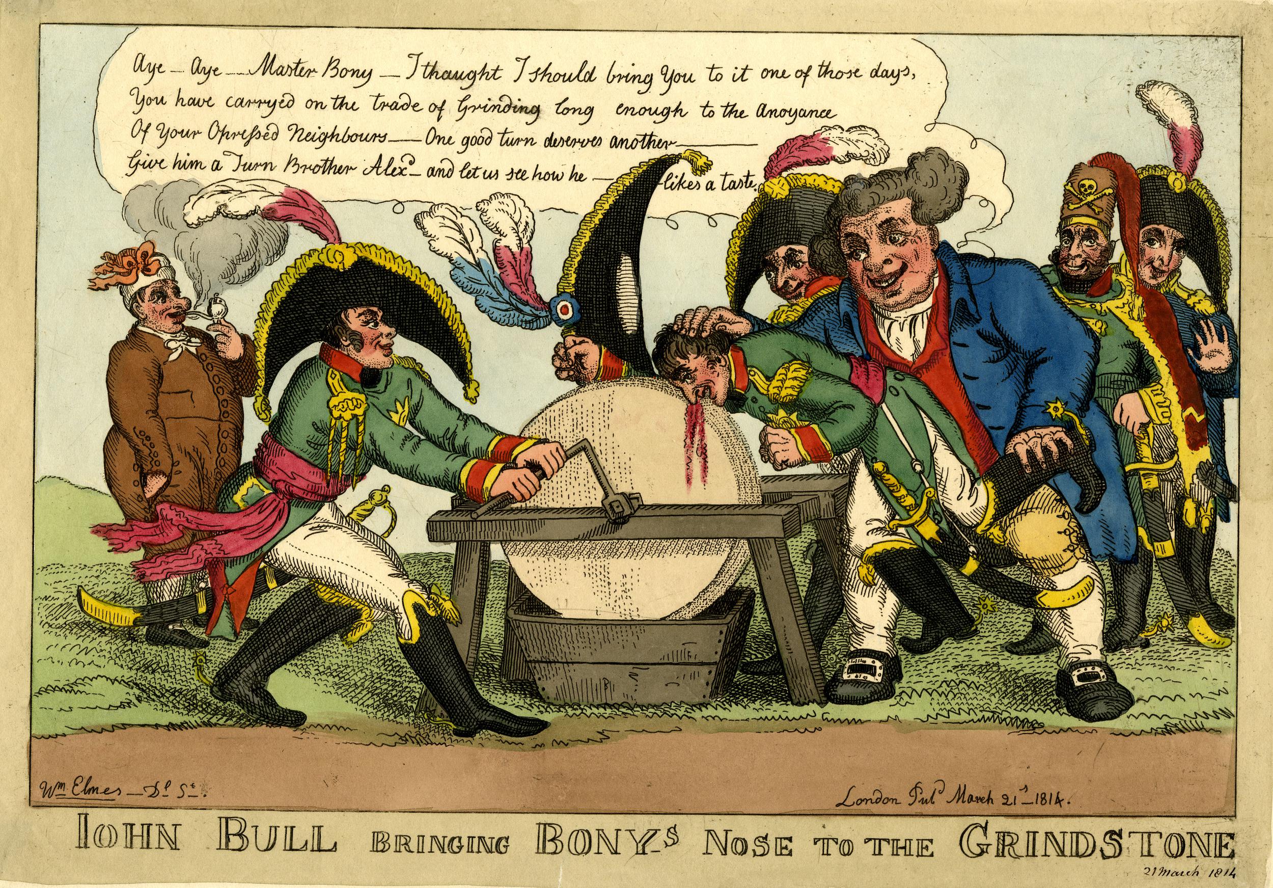 John Bull holds Napoleon’s nose to the grindstone