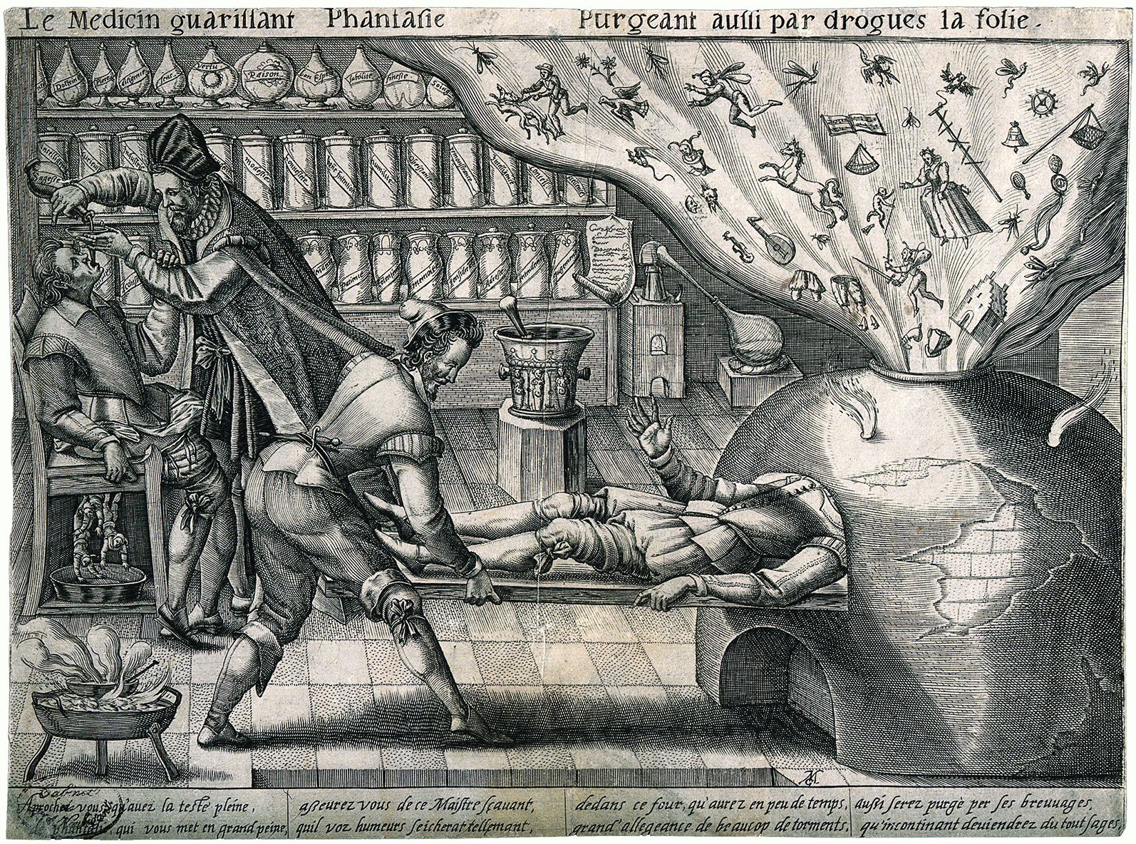 The doctor curing fantasies, and also purging folly with drugs