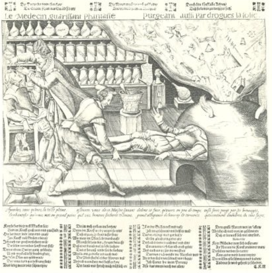 The doctor curing fantasies, and also purging folly with drugs