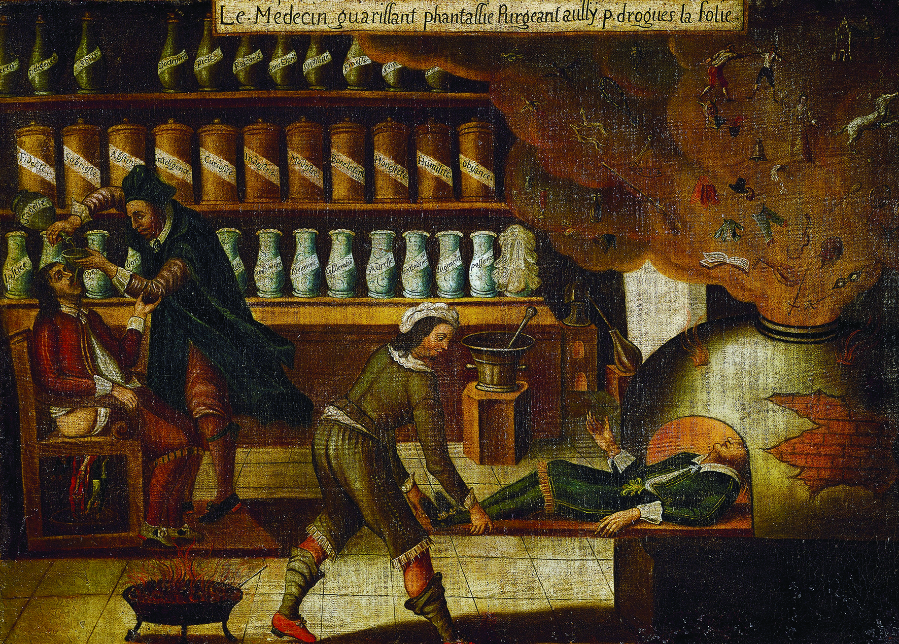 The doctor curing fantasies, and also purging folly with drugs