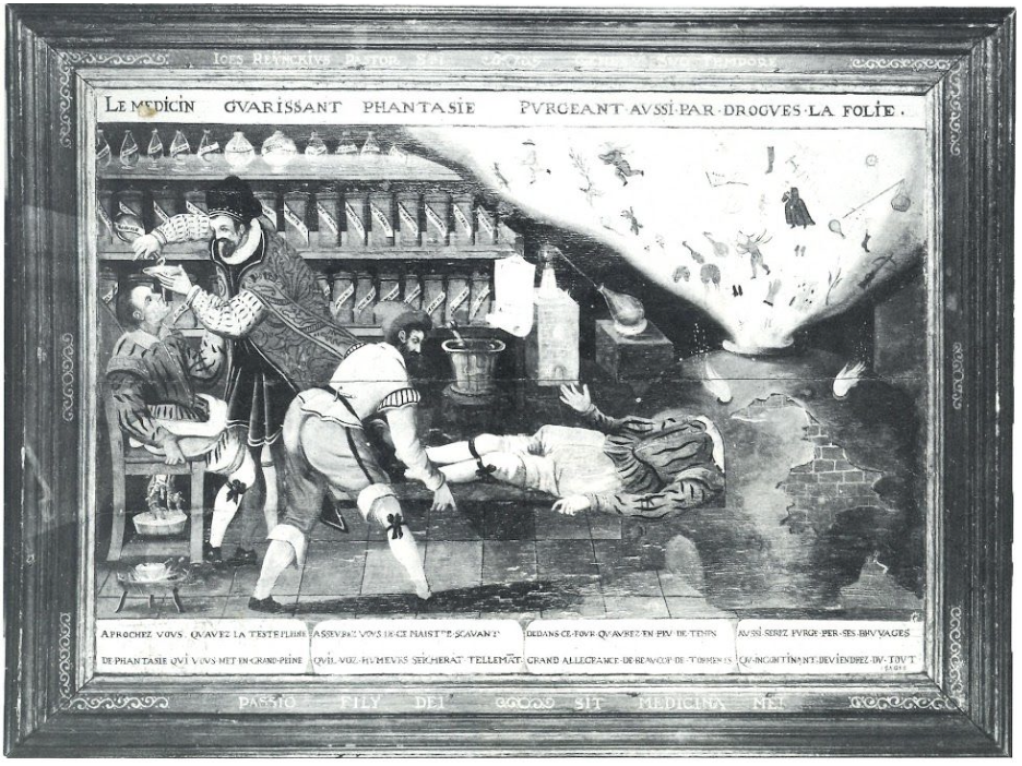 The doctor curing fantasies, and also purging folly with drugs