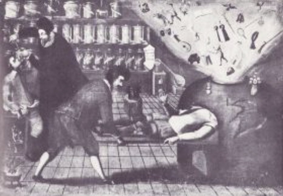 The doctor curing fantasies, and also purging folly with drugs